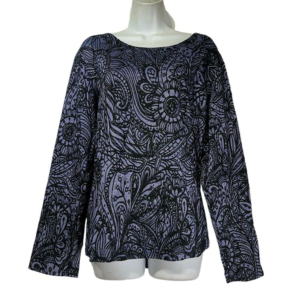 onque casuals black blue geometric metallic tunic blouse plus size 1X